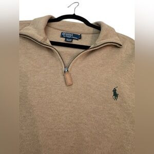 Polo by Ralph Lauren Tan Quarter-Zip Sweater with Green Pony